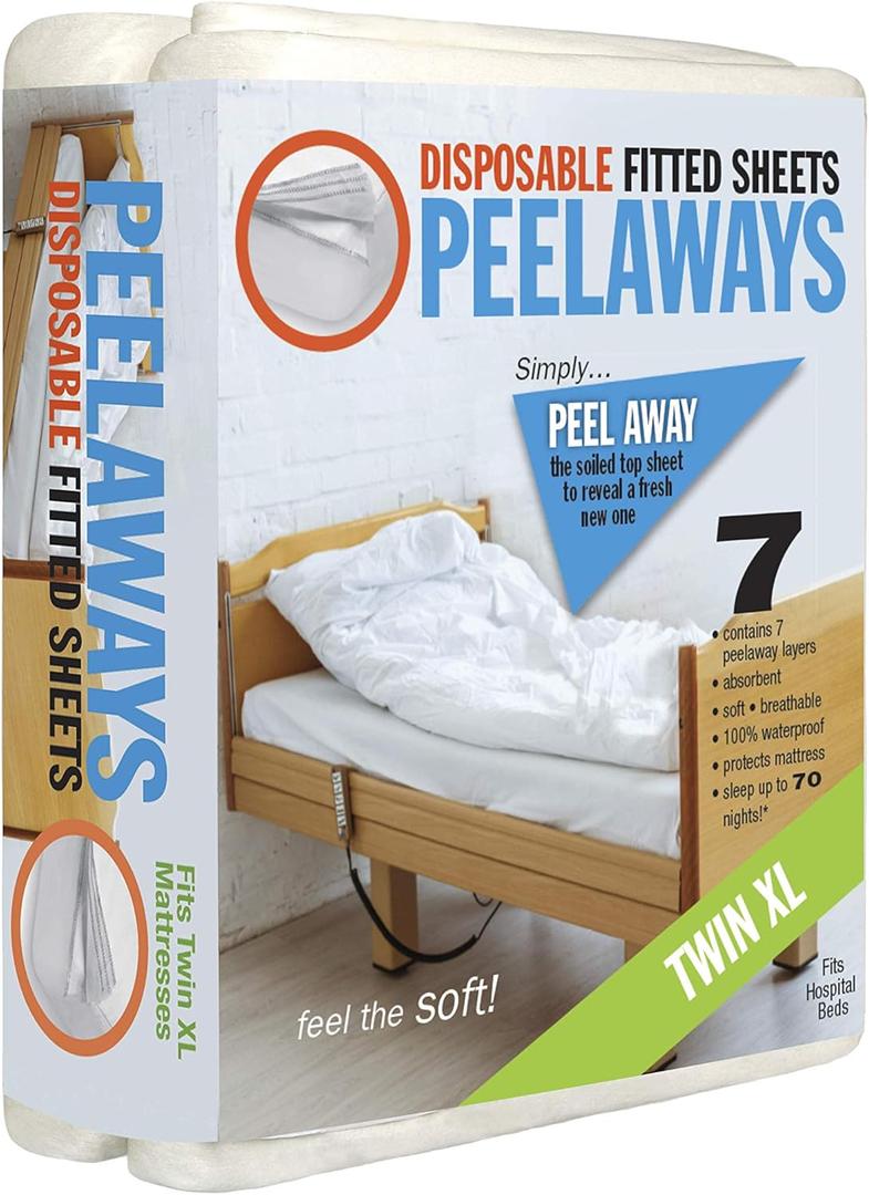 Peelaways Waterproof Disposable Bed Sheets  As Seen On Shark Tank | 7-Layer Absorbent Wellness Sheets for Elderly, Homecare, Hospital Use and Travel (Twin XL  7 Layers  80" x 39" x 9", White)