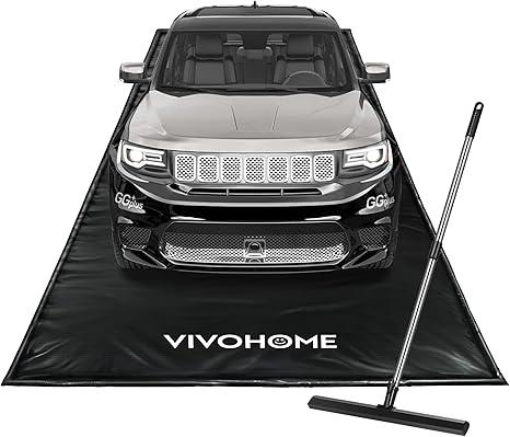 VIVOHOME Containment Mat (7'9" x 18') with Stay Put Corner, PVC Garage Floor Mats, Heavy Duty Garage Parking Mat with a Squeegee,Black