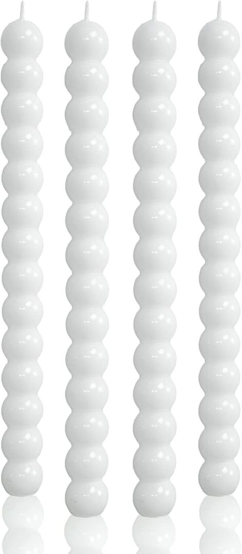 MAITREYA White Taper Candles Conical Stick Candles Spiral Taper Candles-Set of 4 for Decoration Weddings Party Church-Unscented Dripless Candles,10inch(D-White)