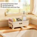 Sponge Holder for Kitchen Sink Rustproof Stainless Steel, 360 Rotating Drain Pipe, Large Counter Organizer with Drip Tray for Sponges, Brushes & Dish Cloths Off-white