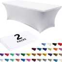 ABCCANOPY 2 Pack 6 FT White Spandex Table Cover Stretch Fitted Wrinkle Resistant Tablecloth Reuse for Rectangular Folding Table Party Event Wedding Banquet Protector