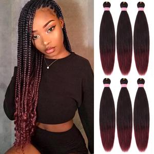 Pre Stretched Braiding Hair Extensions 26 Inch 6 Packs Ombre Burgundy Braiding Hair Prestretched Synthetic Soft Hot Water Setting Crochet Braids Hair Extension for Women-1B/900#