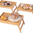 VERTORGAN 3 Pack Bamboo Bed Tray Table with Folding Legs, Breakfast Trays, Serving Tray, Laptop Tray for Working, Food Snack Tray for Bed and Sofa (Natural)