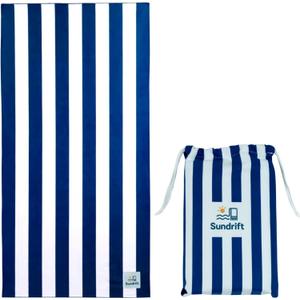 Microfiber Oversized Beach Towel 71x36in  Sand Free Quick Dry, Lightweight, Fast Absorbent Soft Striped Cabana Towel for Beach, Camping, Swimming, Yoga, Sports (Navy Blue)