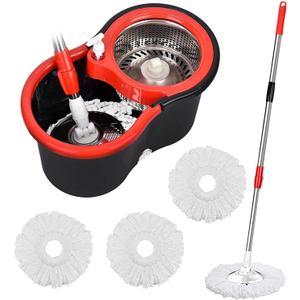 Mop and Bucket Set, 360 Spin Mop and Bucket with Wringer Set and 3 Microfiber Mop Refills, Stainless Steel 61" Extended Handle Spinning Mop Bucket System for Floor Cleaning