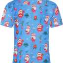 Men's Hawaiian Shirt Funky Blue Beach Printed Tropical Beach Shirt Casual Button Down Short Sleeve Floral Shirts Tops