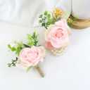 Meldel Wrist Corsage and Boutonniere Set(2pcs), Artificial Silk Rose Pink Wrist Flower for Bride Bridesmaids, Boutonniere for Groom Best Man Wedding Flower Accessories Prom Ceremony Party Decor