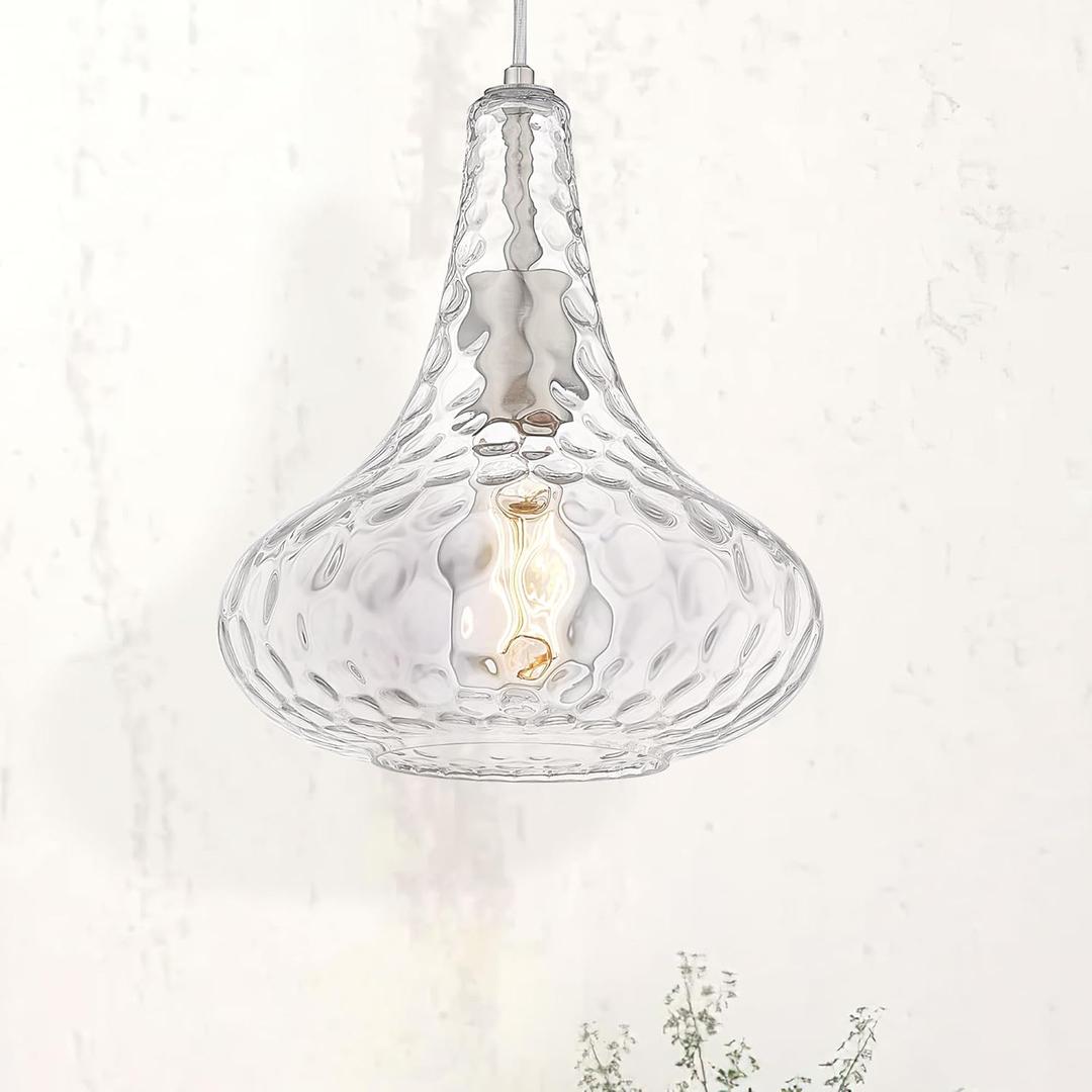 AUTELO Glass Kitchen Pendant Lights Pendant Light Fixture with Hammered Glass Hanging Light for Kitchen Island Living Room Dinning Room H9164