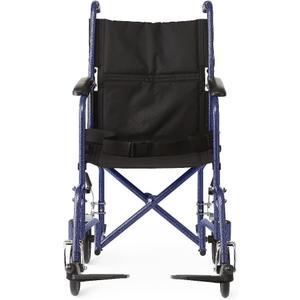 Medline Steel Transport Chair, Folding Transport Wheelchair, Removable Swing-Away Footrests, Full-Length Armrests, 19" Seat, 250 lb. Capacity, Blue