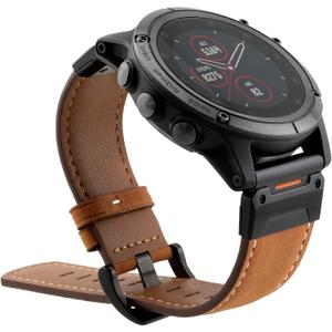 Abanen Genuine Leather Watch Band for Garmin Fenix 8 47mm / epix Pro 47mm / Instinct 3 45mm, QuickFit Retro Classic Wrist Strap for Fenix 7/6/5,Quatix 7