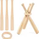 4 Pcs Mini Baseball Bats, Unfinished Mini Baseball Bat 6 Inch Unpainted Small Wooden Bats Baseball Stand Display Holder for DIY Craft Projects Painting Keychain Accessories Sports Party Favors, 1 Damaged Ring/1 Missing Ring