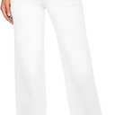 Yewfirm Wide Leg Cropped Jeans for Women White High Waisted Jeans Straight Leg Womens Mid Rise Tummy Control Pants Frayed Hem Baggy Jean Size 10