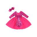 Cilucu Flower Girl Dress Sequin Girls Long Sleeve Dress Tutu Party Chrismas New Year Dress, Size S