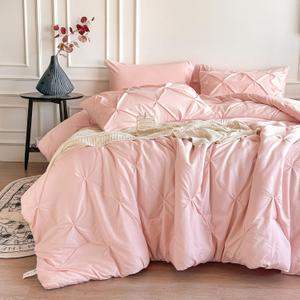 Maple&Stone Twin XL Comforter Set, Extra Long 5 Pieces Dorm Bedding Sets, Bed in a Bag with Pintuck Comforter, Sheets, Pillowcase & Sham - Pink