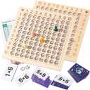 2 in 1 Multiplication Addition Math Board Game for Kids - Wooden Montessori Math Toys for Girls Boys 4 5 6 7 8 9 Years Old Wood Double Sided Board Table Dice Card Games for Family