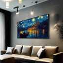 Wall Art Canvas Print Starry Night Over the Rhone by Van Gogh 20 x 40 inches Framed Home Artwork Decor Canvas Art Painting Living Room for Bedroom Office Wall Decor (Multicolor-1)