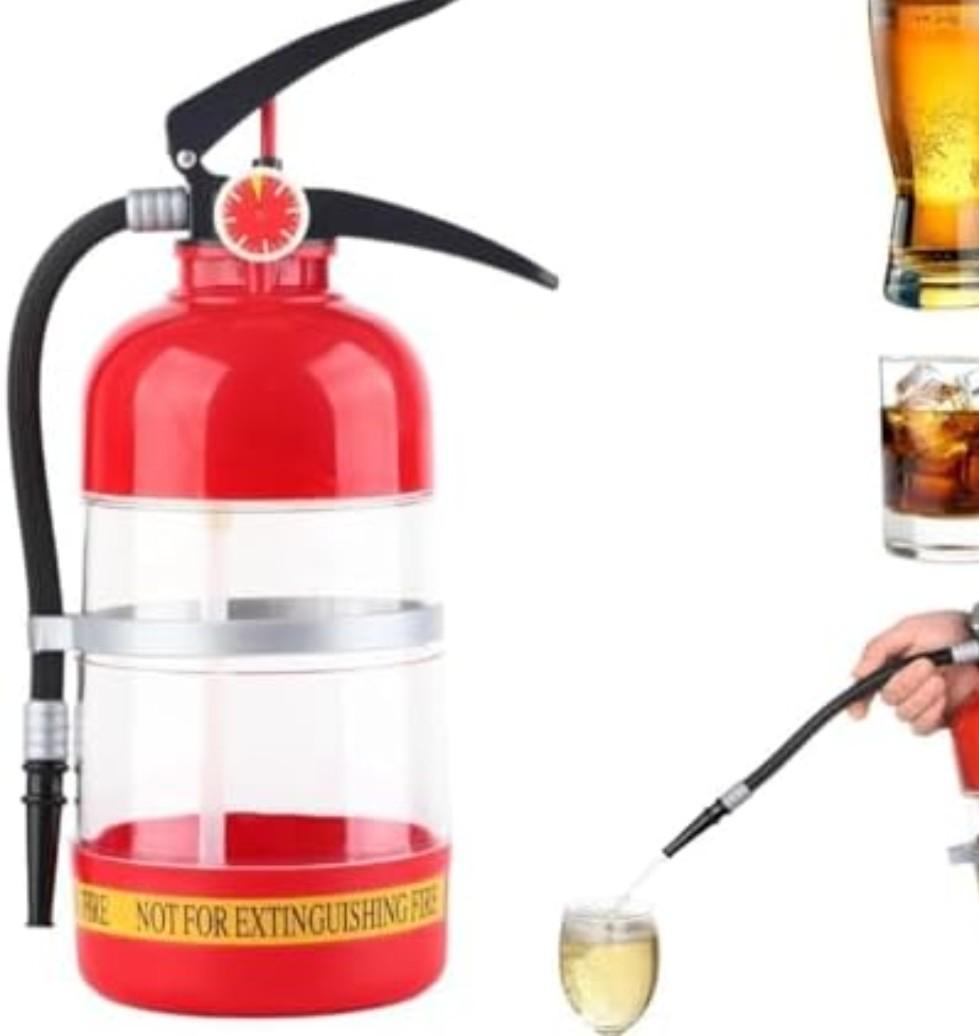 2L Whiskey Decanter, Portable Fire Extinguisher Container Funny Beer Dispenser for Home Party Beer Dispenser Barrels Bar Beverage Liquor Rack Machine for Wine Spirits Drinks, Red