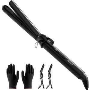 Curling Iron 1 Inch, Long Barrel Ceramic Hair Wand, Fast Heating Hair Curler with 12 Heat Settings with LED Display, Hair Curling Wand Styling and Lasting on All Hair Types, Dual Voltage for Travel (Classic Black)