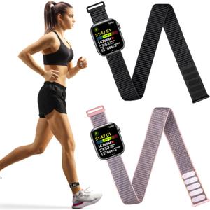 2 Pack Ankle/Arm Band Compatible with Apple Watch 49mm 46mm 45mm 44mm 42mm 41mm 40mm 38mm, Breathable Nylon Armband for IWatch SE Ultra Series 11 10 9 8 7 6 5 4 3 2 1, Ankle Strap for Women Men (Black+SandPink)