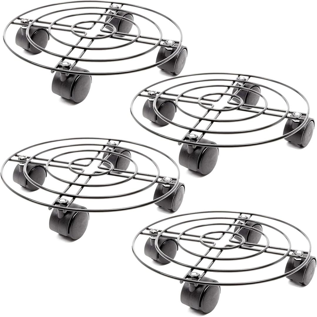 Bright Creations 4 Pack Metal Rolling Plant Stand Base, Planter Caddy with Wheels for Indoor and Outdoor Pots (10.6 Inches)