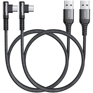 AINOPE [2 Pack 1.6FT Type C Cable, 3.1A Type C Charger Fast Charging, Right Angle Nylon Braided USB to USB C Cable Compatible with Galaxy S22 S21 S10, Note 10 9 A51 LG G8 G7 Charging Cord