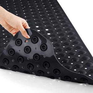 Yimobra Non Slip Bathtub Mat 40 x 16 Inch, Extra Long Shower Mat with Drain Holes, Machine Washable Baby Bath Mats, Strong Suction Cups for Bathroom Floor, Black Yimobra Non Slip Bathtub Mat 40 x 16 Inch, Extra Long Shower Mat with Drain Holes, Machine Washable Baby Bath Mats, Strong Suction Cups for Bathroom Floor, Black