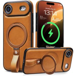 Butaiga for iPhone Air Case Leather Strap with Ring Stand, Brown