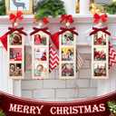 Bucherry 6 Pcs Christmas Picture Frame Ornament Craft Wooden Photo Strip Personalized Mini Buffalo Plaid Hanging Ornament for DIY Keepsake Xmas Tree Stocking Decorations Holiday Party(Natural Wood)