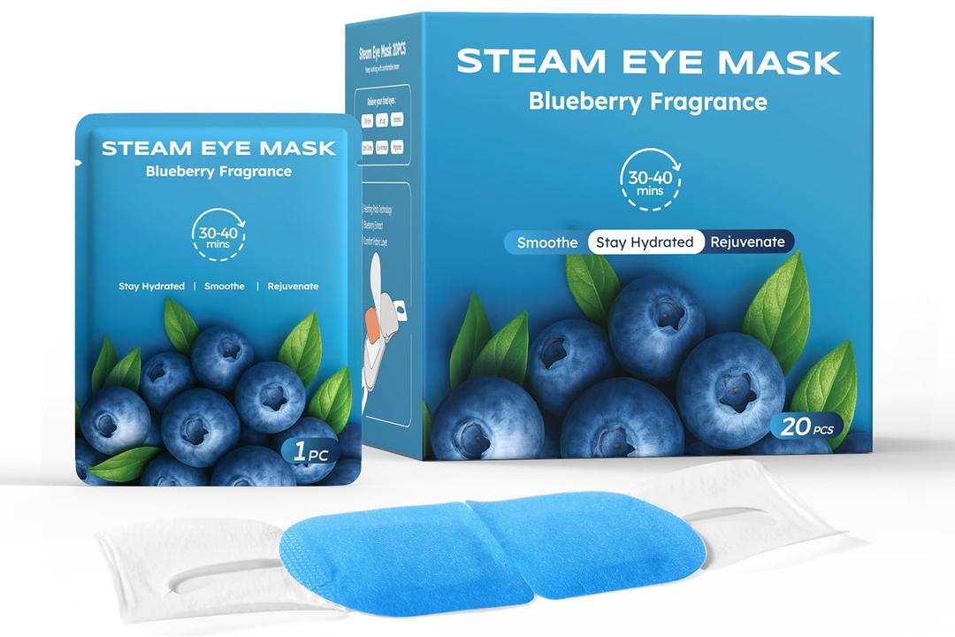 20 Packs Steam Eye Masks for Dry Eyes, Warm Compress Relief for Eye Fatigue & Puffiness, Sleep Heated Eye Mask, Disposable Travel Essentials, Spa Relaxation Gift Women, Party Favors Adults, Blueberry
