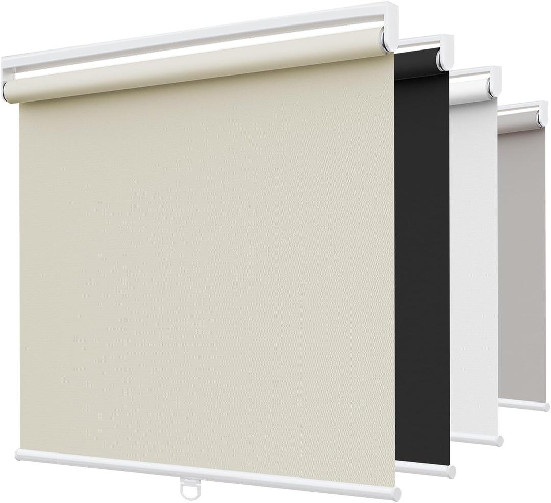 SUNFREE Cordless Blackout Roller Shades, 39"W x 72"H Beige Blinds for Windows & Front Door, Spring System Pull Down Shades UV Protection for Room Darkening, Child Safety Privacy for Bedroom, Bathroom