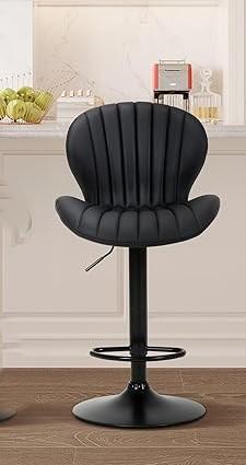 COLAMY Bar Stools Set of 1, Adjustable Modern Swivel Bar Chairs, Faux Leather Upholstered Barstools Counter Height with High Backrest for Bar, Kitchen Island, Dining Room, Black