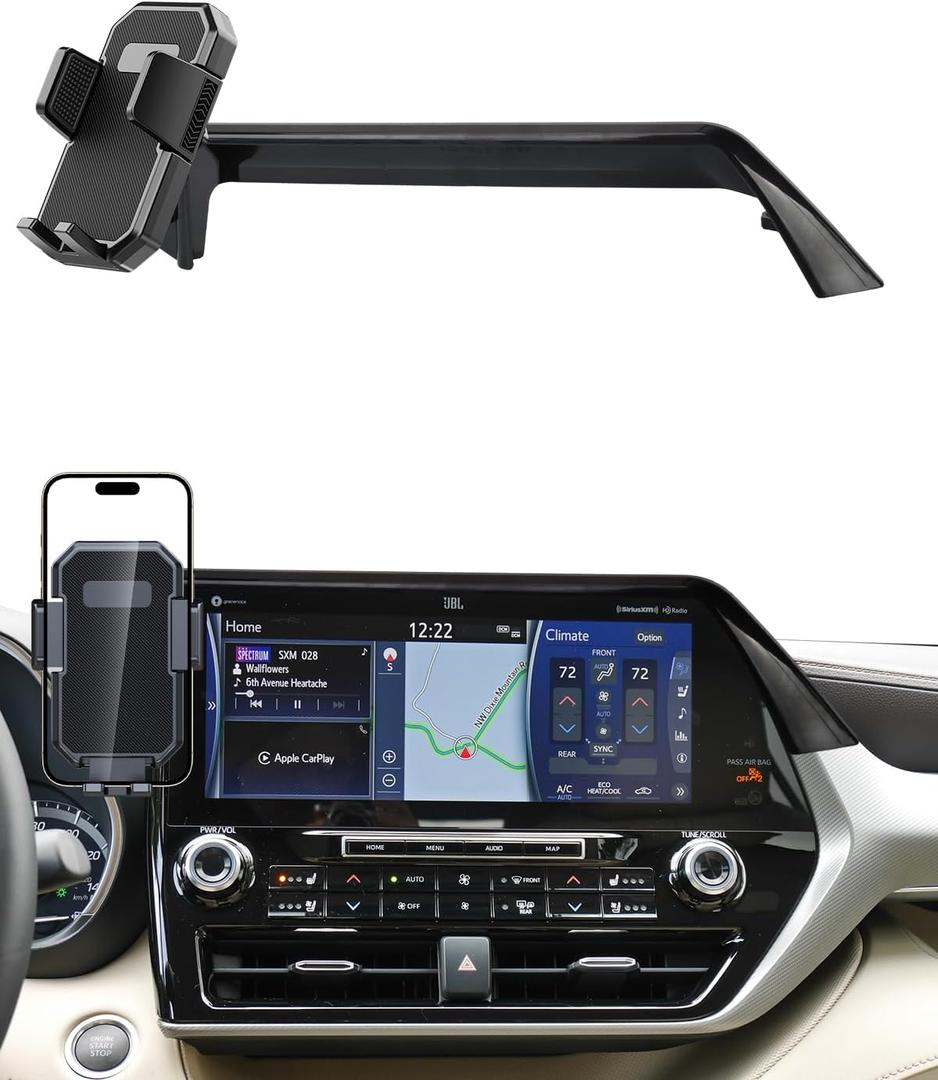 PZK Car Phone Holder for Toyota Highlander Hybrid Lmited/Platinum 2020-2024 2025 Accessories Only for 12.3-inch Screen Auto Lock Car Phone Mount Hands Free 360 Rotation (Not Fit 8-Inch L/LE/XLE)