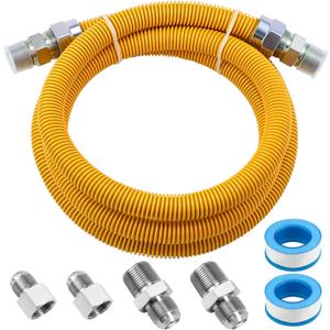 AMI PARTS 72" Flexible Gas Line Kit Yellow Coated, Gas Hose Connector Kit for Dryer, Stove, Water Heater,5/8" OD(1/2" ID) Stainless Steel Gas Line with Connector 1/2" MIP &1/2"FIP & 3/4"MIP Fitting