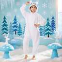 Animal Onesie Costumes for Kids Adults Cosplay Halloween for Boys Girls Womens Warm Plush One Piece (White)