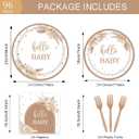 96pcs Boho Baby Shower Party Plates and Napkins Tableware Set for 24 Guests Bohemian Pampas Grass Floral Rainbow Arch Party Dinnerware Supplies Favors Decorations for Hello Baby Events