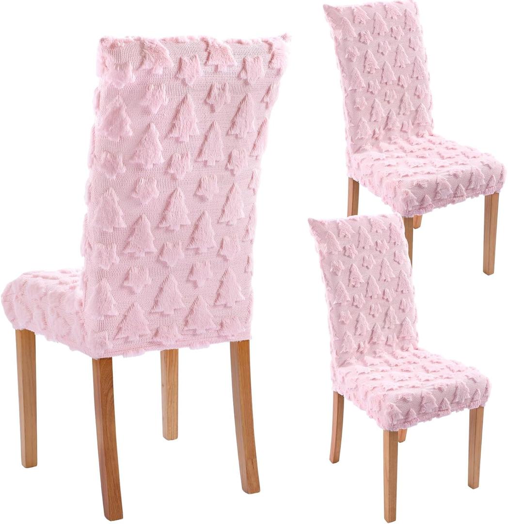 VitalCozy Pink Tree Chair Covers Set of 2 Valentine's Day Chair Back Covers Coquette Room Decor Cute Faux Fur Soft Seat Slipcovers for Nursery Dining Room Kitchen Wedding Party Decor