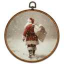 BCUANGD Santa Claus Round Wall Art Decor - Vintage Winter Snow Wall Art Canvas Frame Artwork Prints, Rustic Christmas Holiday Cottage Round Wall Hanging Decorations for Home Farmhouse, 10"x10"