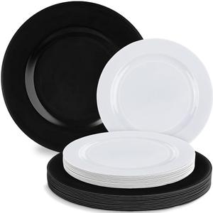 Bluesky Black & White Plastic Plates Combo - 10", 7.5" (36 Pieces) - Premium Quality, Disposable and Lightweight - Perfect for BBQs, Picnics, and Everyday Use