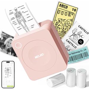 Nelko Sticker Printer, PM230 Print Pod Mini Bluetooth Portabel Sticker Maker with 3 Rolls Paper, Print Pods with Multiple Templates for Phone & Tablet, Smart AI APP Family, Pink
