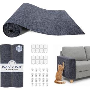 157.5" x 15.8" Cat Scratch Furniteure Protector, Trimmable Self-Adhesive Couch Protector from Cat Claws, Cat Scratching Mat Carpet, DIY Cat Scratch Pads Replacement, 2 Pack (Dark Grey)