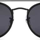 Pro Acme Double Bridge Round Sunglasses for Women Men 100% Real Glass Lens Retro UV400 Protection Retro Circle Sun Glasses (Black/Grey)