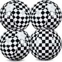 4 Pack Black and White Beach Balls 11.8" Checkered Flag Themed Inflatable Beach Ball Bulk Race Car Birthday Party Supplies for Summer Pool Party End of The Year Decoration Favor