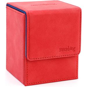 Magic Card Deck Box for MTG Single Deck Card Box fits 100+ TCG Sleeved Cards Soft Leather Card Box Top loading Card Boxes Magic Gift for MTG TCG CCG (Vertical,Red)