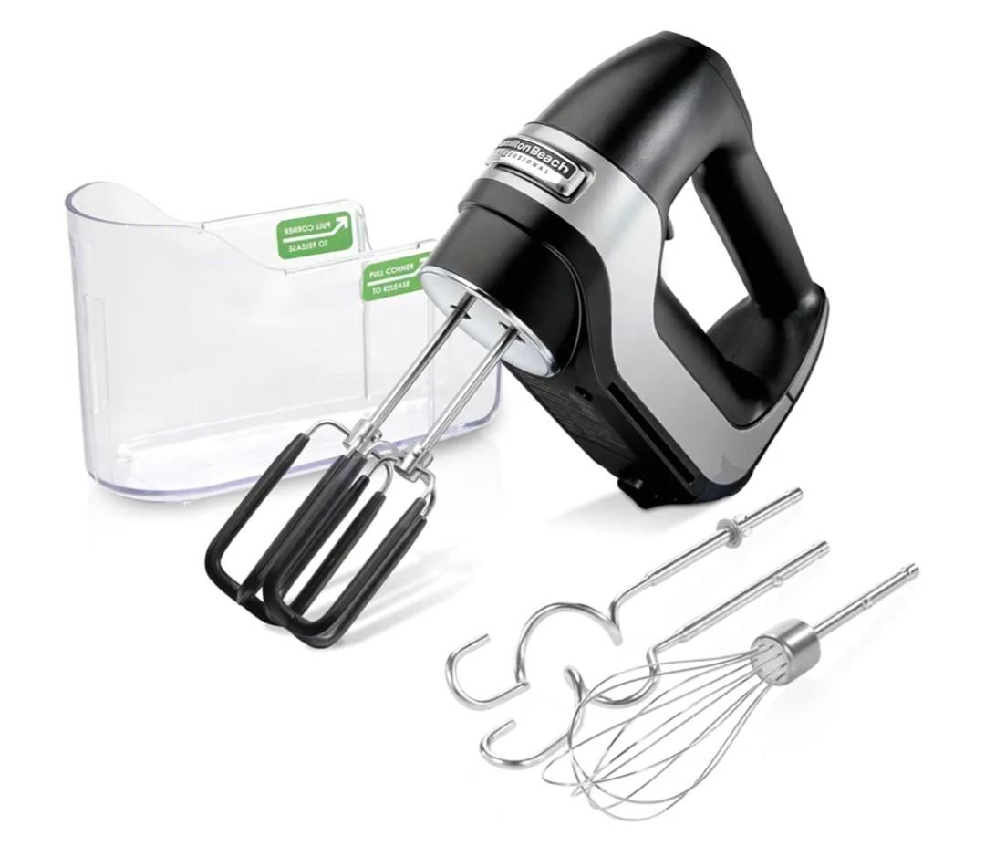 Hamilton Beach Professional 7-Speed Digital Electric Hand Mixer with High-Performance DC Motor, Slow Start, Snap-On Storage Case, SoftScrape Beaters, Whisk, Dough Hooks, Matte Black (62655)