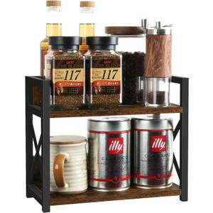 YINMIT Countertop Shelf Organizer,Coffee Bar Accessories,Spice Rack,Coffee Counter Shelf,2 Tier Coffee Organizer Station for Mugs,Cups,Cream,Syrup(Flame-colored, Medium)