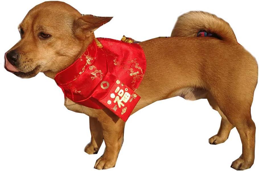 Cat Clothes,New Year's Cloak Dog Clothes Red Pet Cheongsam Cloak Clothes for Cats Small Dogs Puppy(Red,L)