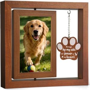 Dog Memorial Gifts for Loss of Dog, Rotating Wooden Picture Frame 4x6, Double Sided Display, Pet Memorial Gifts for Dogs with Paw Remembrance Tag, Pet Loss Sympathy Gift