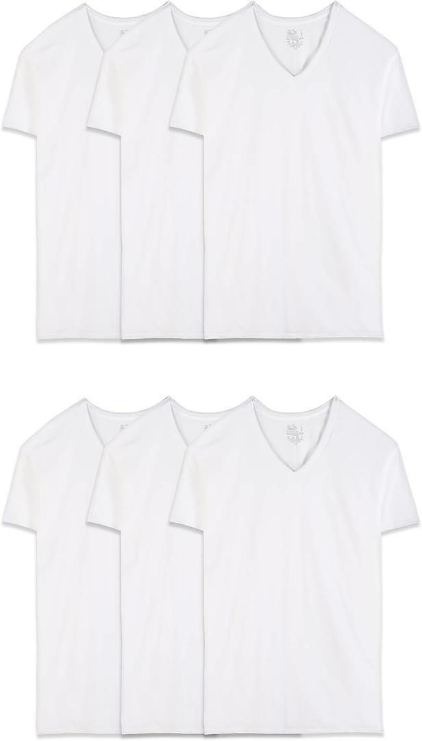 Fruit of The Loom Men's V-Neck Undershirts, Moisture Wicking & Tag Free (Large, White - 6 Pack)