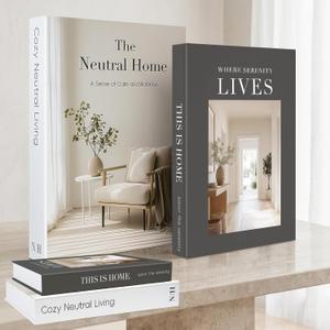Decorative Books for Neutral Home - Fake Books Storage Box for Decoration - Set of 2 Coffee Table Book - Photo Storage Keepsake Box for Room Bookshelf Decor, Charcoal