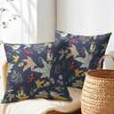Bird Fall Pillow Covers 18x18 Set of 2 Navy Autumn Leaf Animal Print Pillow Cases Mushroom Acorns Pattern Outdoor Decorative Holiday Cushion Cover Rustic Decoration Farmhouse Home Sofa Couch Bed Decor